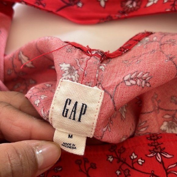 Gap long sleeve shift red floral M Square neck mini 3/4 length sleeves V back - Picture 10 of 10